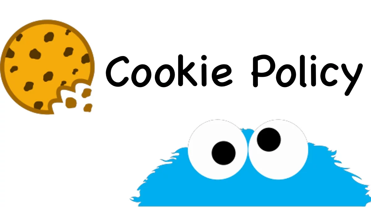 A Cookie Policy graphic featuring the Cookie Monster and a chocolate chip cookie